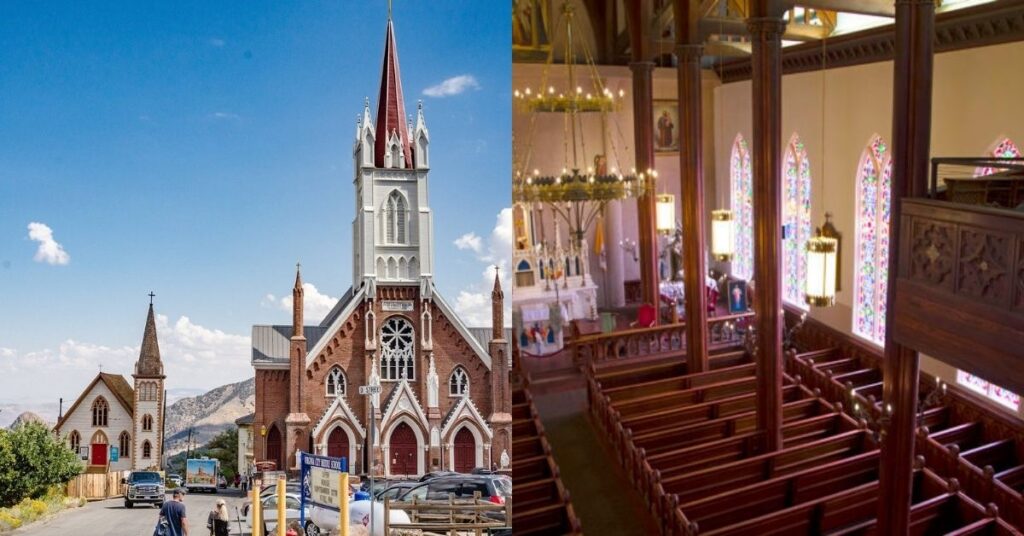 Things to do in Virginia City showing the interior of St. Mary in the Mountains Catholic Church